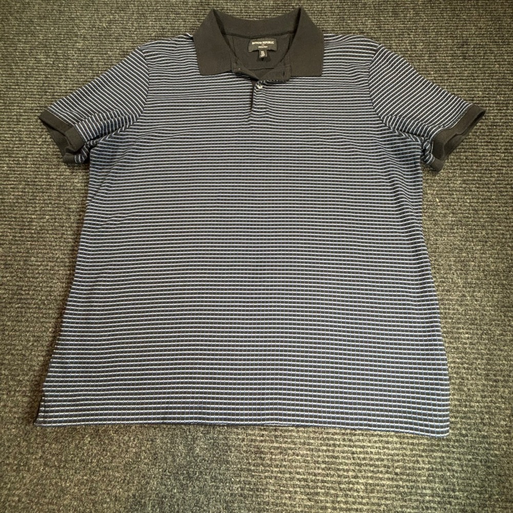Banana Republic Mens XL Dress Polo Shirt Navy Blue White Micro Stripe Cotton